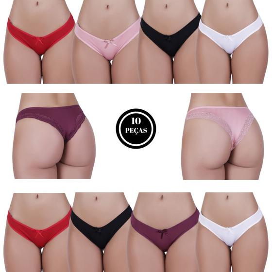 Imagem de Kit 10 Calcinha Tanga Detalhe Renda Lingerie - c11 KIT 10 JOELMA
