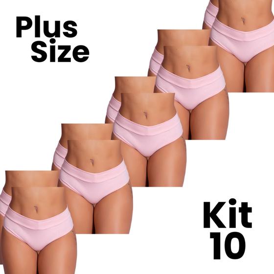 Imagem de Kit 10 Calcinhas Cós Alto Cotton Confortável Plus Size Elasticidade Tamanho Grande