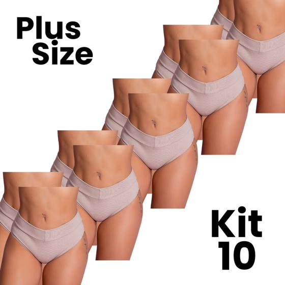 Imagem de Kit 10 Calcinhas Cós Alto Cotton Confortável Plus Size Elasticidade Tamanho Grande