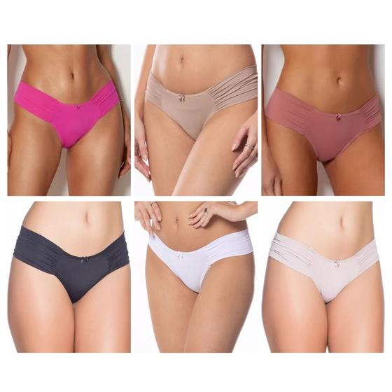 Imagem de Kit 10 Calcinhas Feminina Fio Dental  Duplo Franzida 