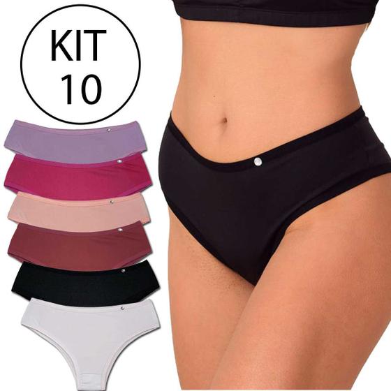Imagem de Kit 10 Calcinhas Femininas Atacado Lingerie microfibra Cintura alta Tangão calçola Senhora Revenda