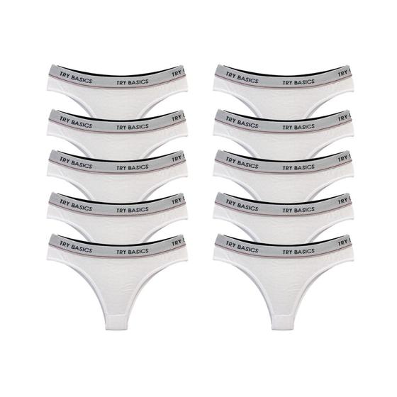 Imagem de Kit 10 Calcinhas Fio Dental Cotton Algodão Confortável com Elástico Try Basics