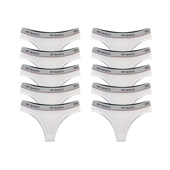 Imagem de Kit 10 Calcinhas Fio Dental Cotton Algodão Confortável com Elástico Try Basics