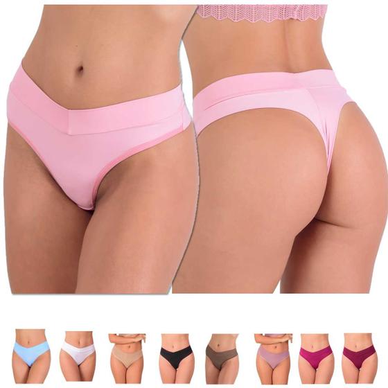 Imagem de Kit 10 Calcinhas Fio Dental e Cós Duplo Microfibra Poliamida Conforto Não Marca Lingerie feminina Atacado Fio dental Sensual