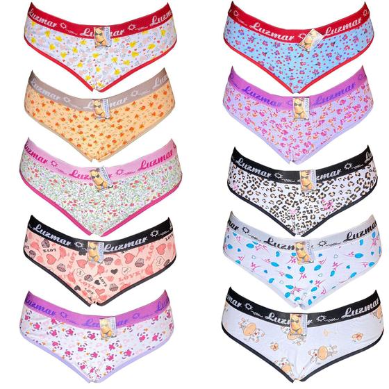 Imagem de Kit 10 Calcinhas Tanga Cós Largo Elástico Algodão Estampadas - Luzmar