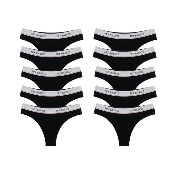 Imagem de Kit 10 Calcinhas Tanga Cotton Algodão Confortável com Elástico Try Basics