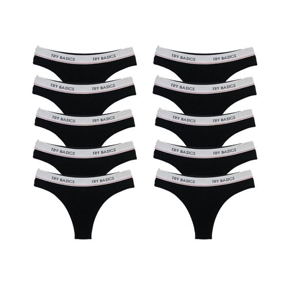Imagem de Kit 10 Calcinhas Tanga Cotton Algodão Confortável com Elástico Try Basics