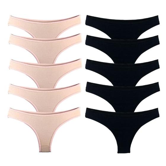 Imagem de Kit 10 Calcinhas Tanga Cotton Algodão Cotton Básica Lisa