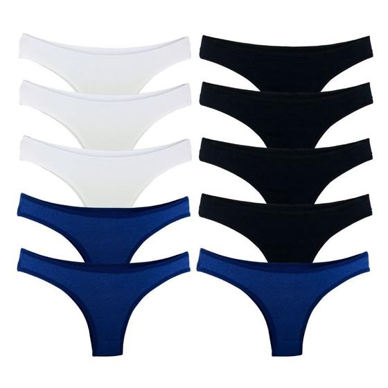 Imagem de Kit 10 Calcinhas Tanga Cotton Algodão Cotton Básica Lisa