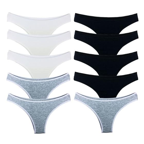 Imagem de Kit 10 Calcinhas Tanga Cotton Algodão Cotton Básica Lisa