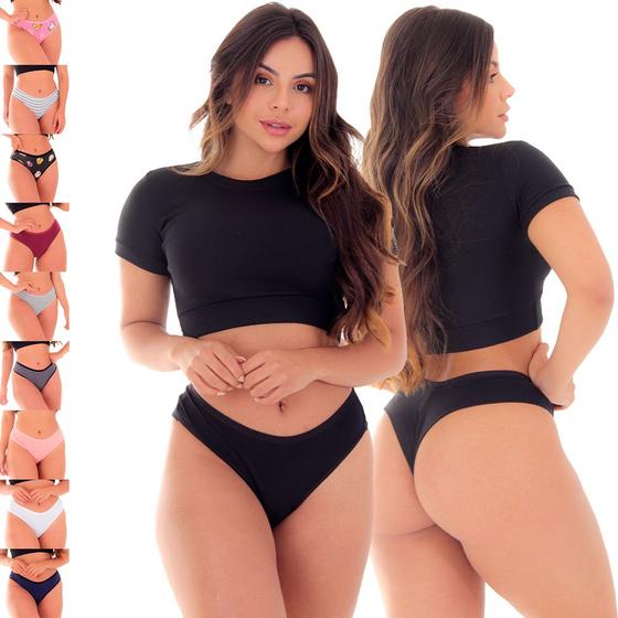 Imagem de Kit 10 Calcinhas Tangas Fio Duplo Algodão Gabi