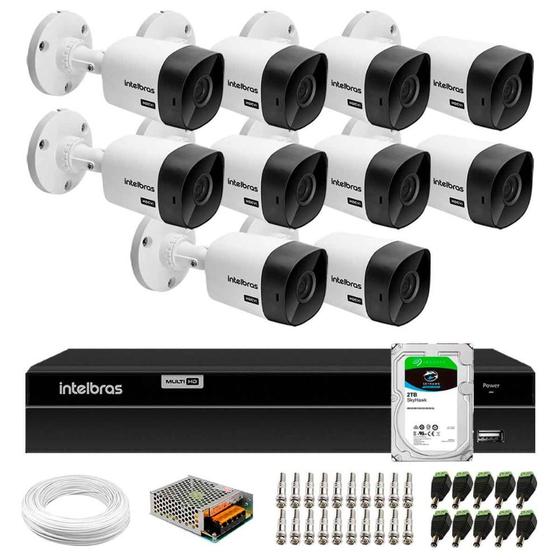 Imagem de Kit 10 Câmeras Bullet VHC 1120 B HDCVI HD 720p IP66 Visão Noturna 20M Intelbras + DVR MHDX 1316 com 16 Canais Multi HD Intelbras + HD 2TB Skyhawk