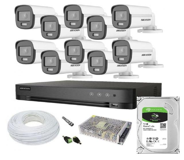 Imagem de Kit 10 Câmeras de Segurança Hikvision Colorvu Com Imagens Noturnas Coloridas Full HD 1080p