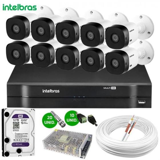 Imagem de Kit 10 Câmeras de Segurança Intelbras HD Completo e DVR Multi HD 16 Canais MHDX 1116 c/hd 1TB