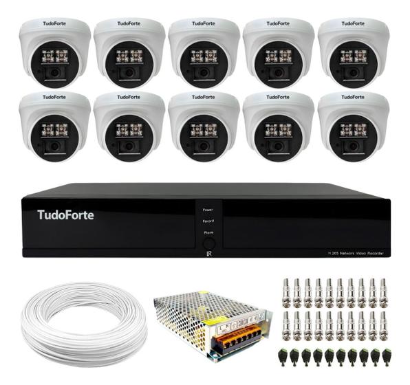 Imagem de Kit 10 Câmeras de Segurança Tudo Forte Dome Interna Full HD 1080p com Visão Noturna de 20m Lente 2.8mm + DVR Tudo Forte TFHDX 3316 16 Canais