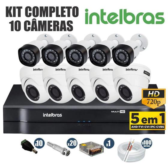 Imagem de Kit 10 câmeras Intelbras 20metros completo alta definição