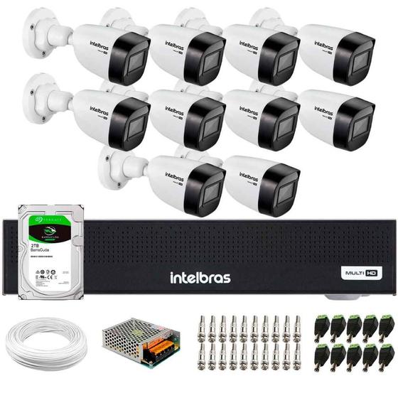 Imagem de Kit 10 Câmeras Intelbras VHD 1130 B HD 720p Visão Noturna 30m Resistente à Chuva IP67 + Dvr Intelbras MHDX 1016-C 16 Canais + HD 2TB BarraCuda