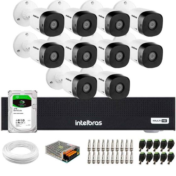 Imagem de Kit 10 Câmeras Intelbras VHD 1230 B Full HD 1080p Bullet Visão Noturna de 30 metros IP67 + Dvr Intelbras MHDX 1016-C 16 Canais + HD 2TB BarraCuda