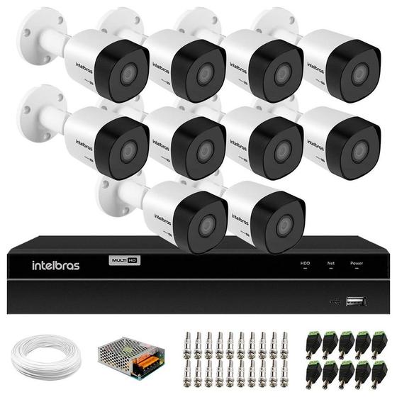 Imagem de Kit 10 Câmeras Intelbras VHD 3130 Bullet G6 HD 720p, Lente 3.6mm, Visão Noturna 30m, IP67 + DVR Intelbras MHDX 1316 Full HD 16 Canais Multi HD