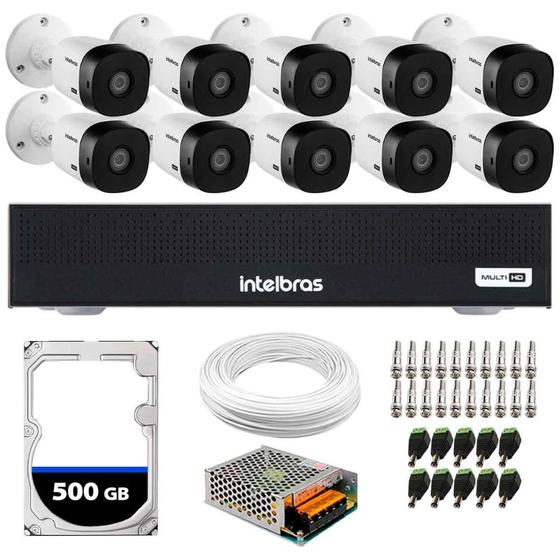 Imagem de Kit 10 Câmeras Intelbras VHL1220B Full HD 1080p Visão Noturna 20m Proteção IP66 + DVR Gravador MHDX 1016-C 16 Canais + HD 500GB