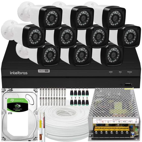 Imagem de Kit 10 Cameras Seguranca 2 Mp Full Hd Dvr Intelbras 1216 C/Hd 2 Tb