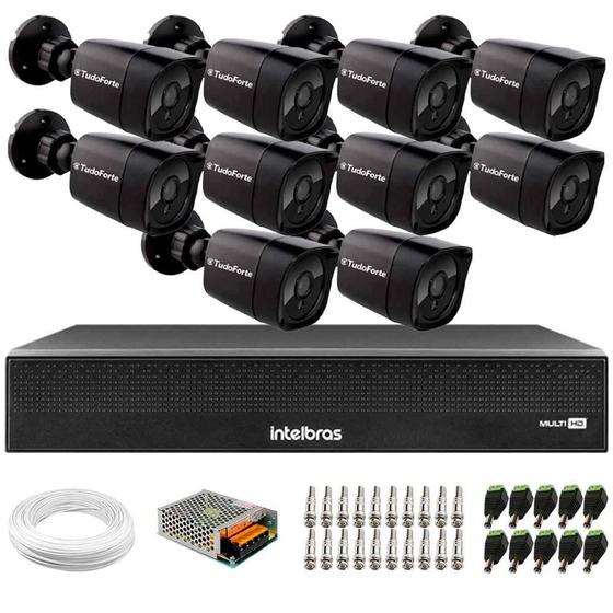Imagem de Kit 10 Câmeras Segurança Black Full HD 1080p Infra 20M + DVR Intelbras MHDX 3016-C Full HD 16 Canais