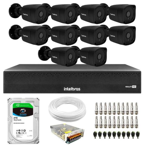 Imagem de Kit 10 Câmeras Tudo Forte TF 2020 B Black Full HD 1080p Bullet Visão Noturna 20M Proteção IP66 + Dvr Intelbras MHDX 3116-C 16 Canais + HD SkyHawk 2TB