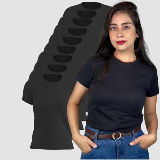 Imagem de Kit 10 Camiseta Feminina Algodão Manga Curta Gola Redonda Blusinha Básica Confortável T-shirt Atacado