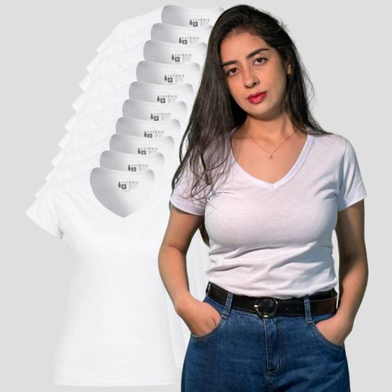 Imagem de Kit 10 Camiseta Feminina Algodão Manga Curta Gola V Blusinha Básica Confortável T-shirt Atacado