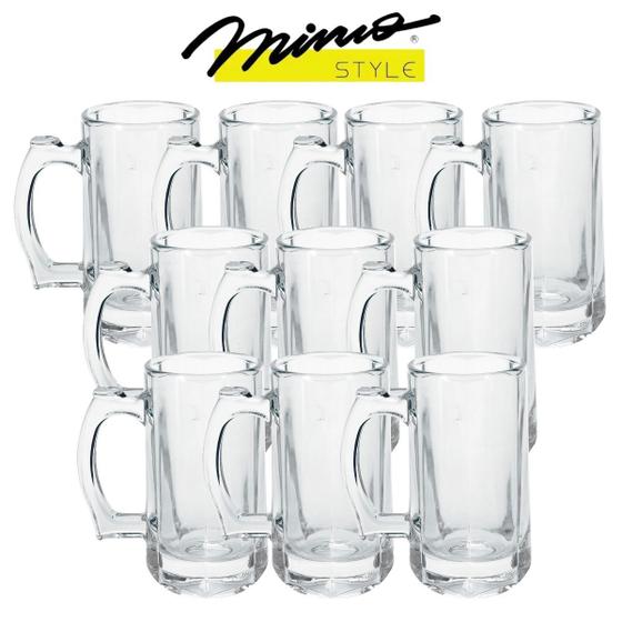 Imagem de Kit 10 Canecas de Vidro Chopp 380ml com Alça Reforçada Mimo Style