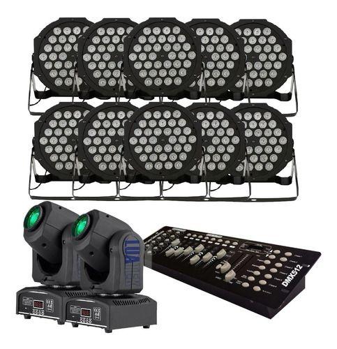 Imagem de Kit 10 Canhao 36 Led + Mesa Dmx 512 Efeitos + 2 Moving 30w