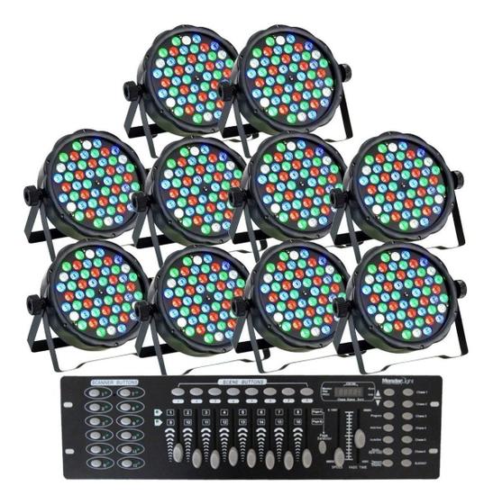 Imagem de Kit 10 Canhao Refletor Led Rgbw 54 Leds 3w Mesa Dmx 16 Ch