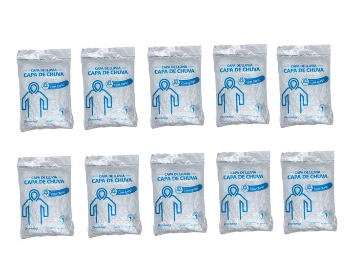 Imagem de KIT 10 Capa de Chuva Transparente C/Capuz  S/Elástico no Punho - PREVEMAX