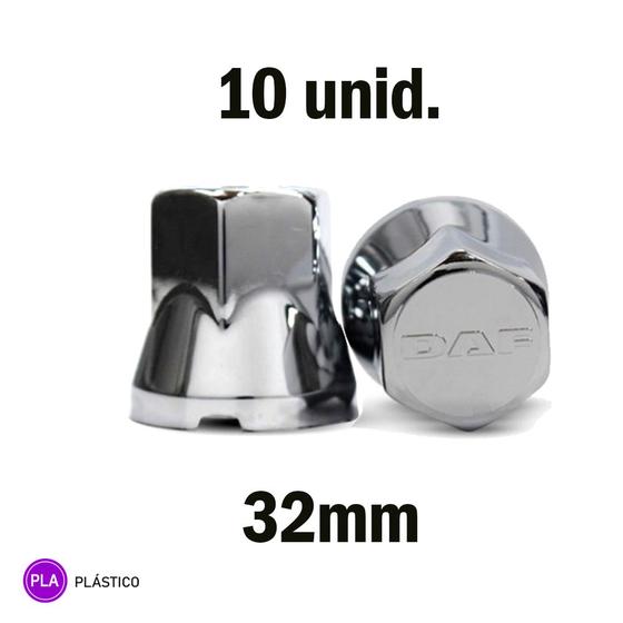 Imagem de Kit 10 Capa Porca Cromada Com Logo DAF - 32mm