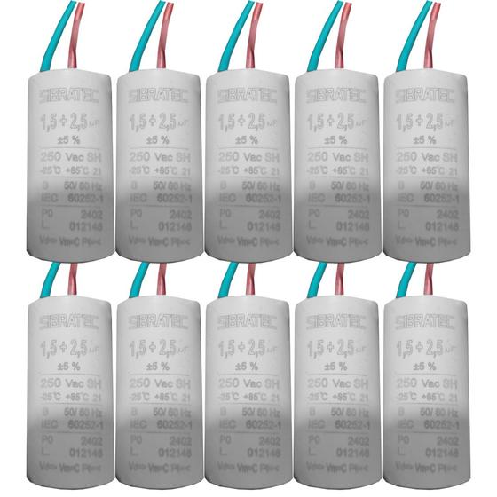 Imagem de Kit 10 capacitor permanente duplo 1,5 2,5uf/250v sibratec