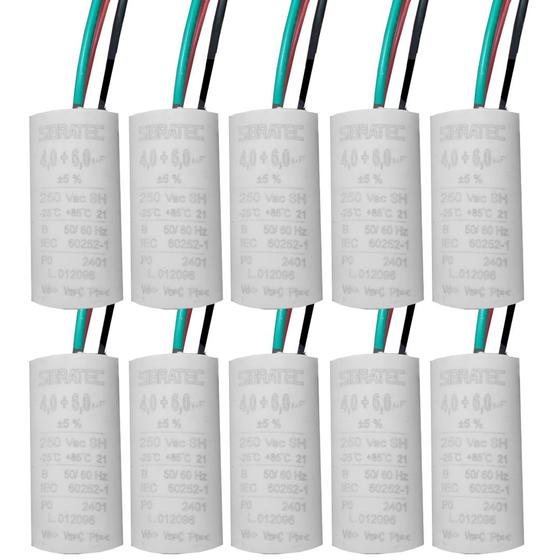 Imagem de Kit 10 capacitor permanente duplo 4 6 uf 250v sibratec