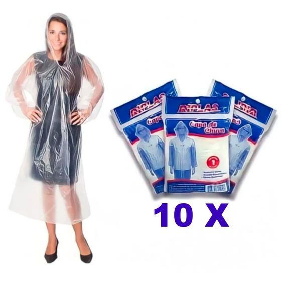 Imagem de Kit 10 Capas de chuva descartáveis transparentes - Riplas