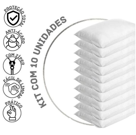 Imagem de Kit 10 Capas de Travesseiro Proteção Fungos Antiácaro Branco