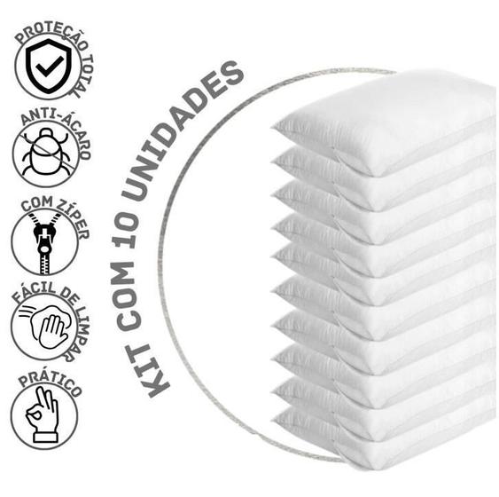 Imagem de Kit 10 Capas De Travesseiro Proteção Fungos Antiácaro Branco