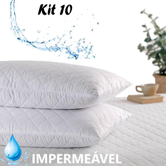 Imagem de Kit 10 Capas Protetora De Travesseiro Fronha Impermeável Antialérgica Matelassê Resistente 70x50 - (70cm x 50cm)