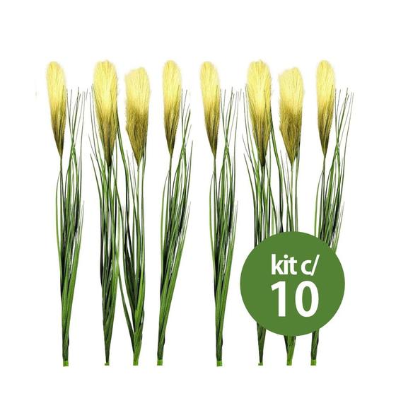 Imagem de Kit 10 Capim com Pluma Verde Creme Planta Artificial Arranjo Florarte 85cm