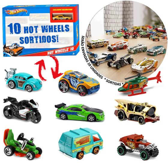 Imagem de Kit 10 Carrinhos Hot Wheels 1:64 Sortidos - Mattel Original