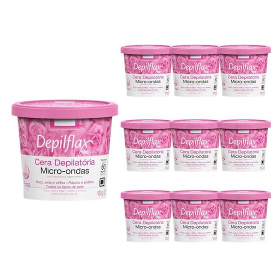 Imagem de Kit 10 Ceras de Microondas p/ Depilação Corporal Buço Axilia Virilha Rosas Depilflax 100g