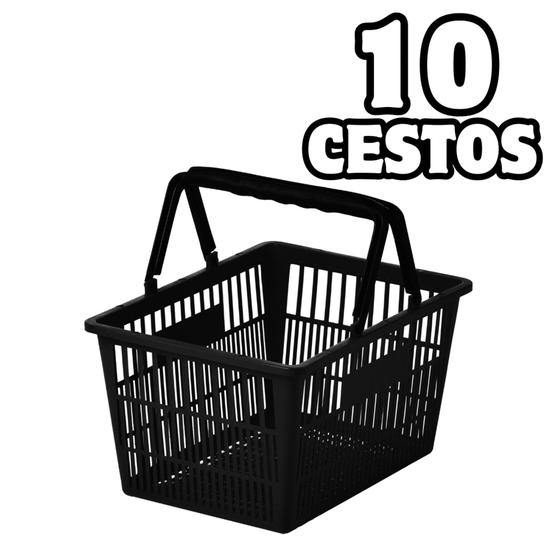 Imagem de Kit 10 Cestas De Compras para Supermercado - Preto