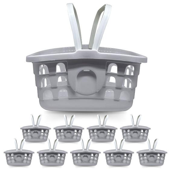Imagem de Kit 10 Cestinhas de Compras Cinza com Alça Cesta Mercado