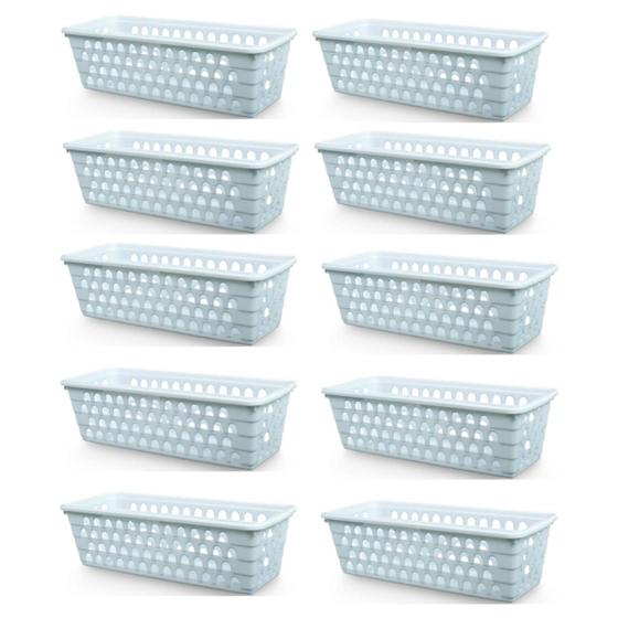 Imagem de Kit 10 Cestos Multiuso Comprido Retangular Branco 28x11x8 Cm 123Organizei