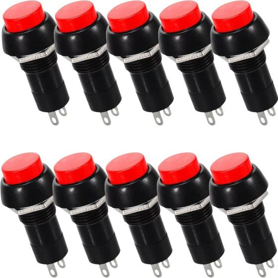 Imagem de Kit 10 Chave Botão Push Button Pbs-11b Vermelha Sem Trava