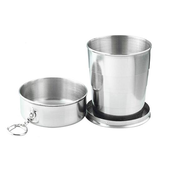 Imagem de Kit 10 Chaveiro Copo Retrátil Dobrável Aço Inox 150ml Viagem