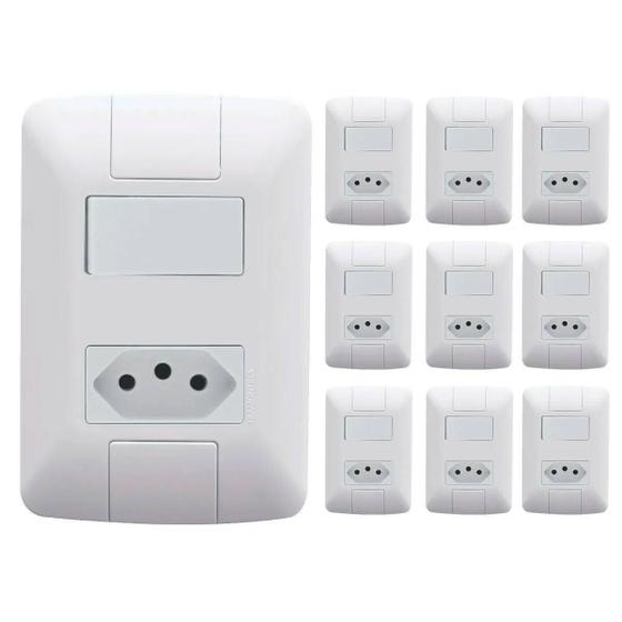 Imagem de Kit 10 Cj 4X2 Interruptor Simples 6 250V Tomada 2Pt 20 250V