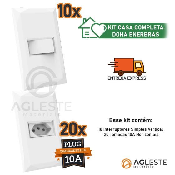 Imagem de Kit 10 Cj Interruptor Simples +20 Tomada 10A 4X2 Doha Branco